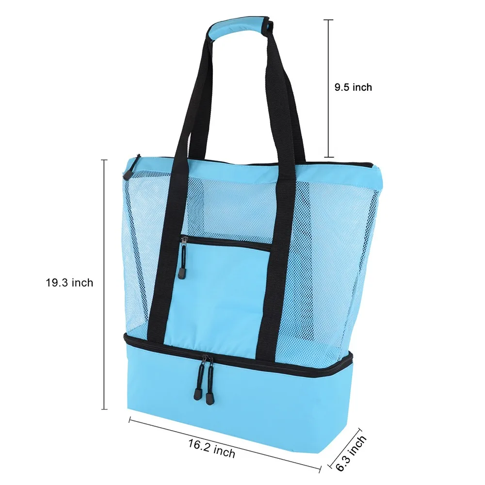 Mesh Beach Bag With Cooler Insulated Picnic Waterproof Zipper Tote Bags ...