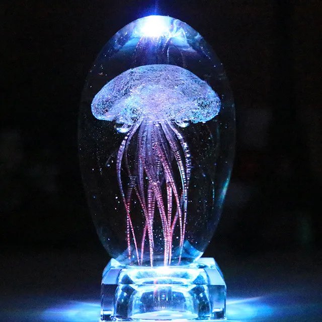 新设计彩色水晶艺术工艺品玻璃水母与轻基地