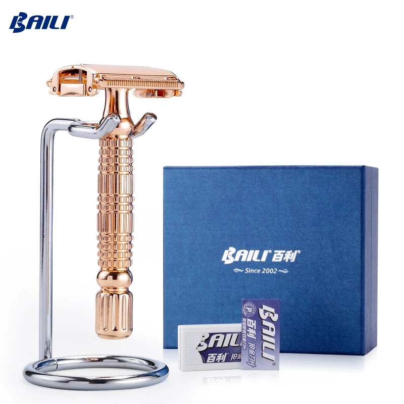 

Baili brand wholesale high quality men's shaving gold color safety face razor