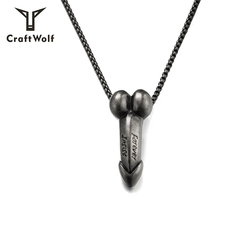

Craft Wolf Online Shop China Hiphop Stainless Steel Men's Penis Body Art Sex Necklace, Bronze, old silver