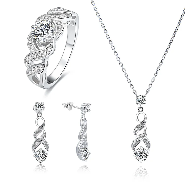 

POLIVA Luxury Rhodium Plated 925 Sterling Silver Synthetic Cz Cubic Zirconia Diamond Wedding Earring Necklace Jewelry Sets, White