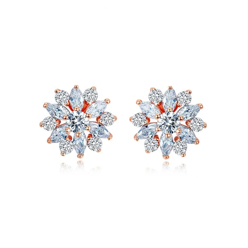 

Caoshi 18K Rose Gold Plated With Cubic Zirconia Snowflake Earrings Stud Flower Stud Earrings