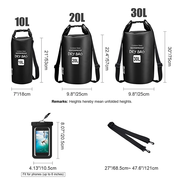 2L 5L 10L 15L 20L 25L 30L High Quality Custom Logo Water Repellent Dry Bag Wholesale Waterproof Bag