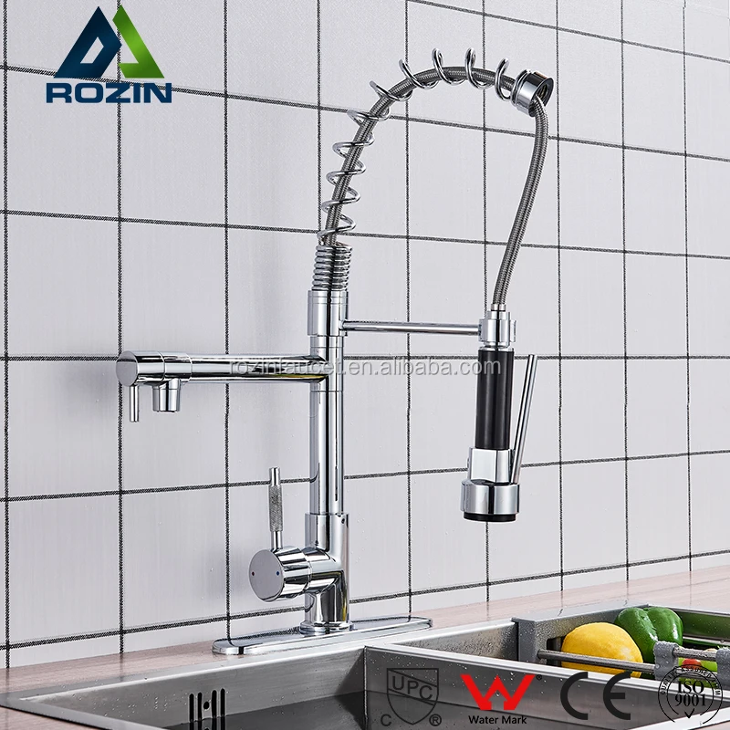 Rozin Chrome Polished Spring Kitchen Faucet Pull Down Sprayer
