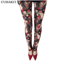 

2018 Spring New Women Fashion Floral Printed Brushed Leggings Sexy Slim Cotton Leggings Fabric