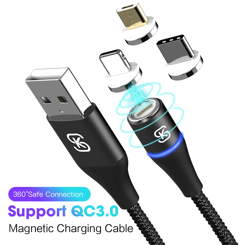 

SIKAI Magnetic USB Type C Cable 3A Fast Charging Charge Wire Cord USB C Data Cable Magnet Charging Cable, Black