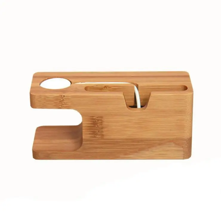 

2 in 1 Watch and Mobile Phone Bamboo Charging Stander Lazy People Wood Charging Holder, Bamboo color