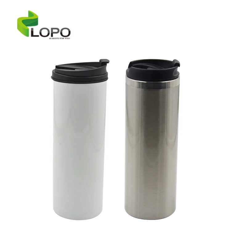 

High Quality 500ML Stainless Steel Sublimation Double Wall Straight Tumbler With Lid, White/silver