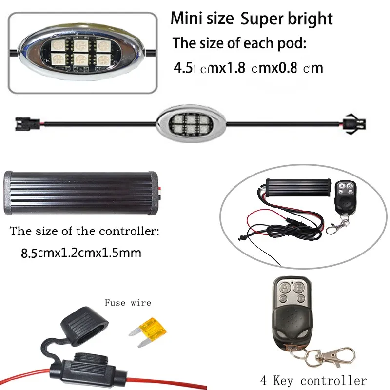 Advanced LED Multi Color Motorcycle Accent Glow 5050 Waterproof Oval Pod light kit with Wireless Remote Controller