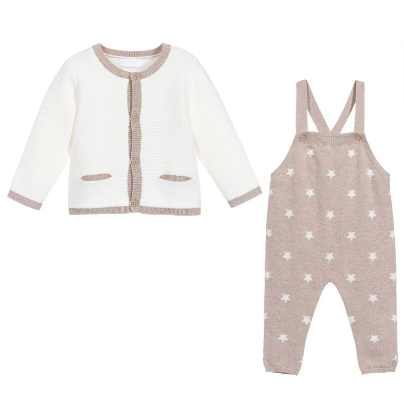 Manufacturer Custom Print Design Winter Cartoon Knitted Cotton Kids Clothing Set For Boy Girl