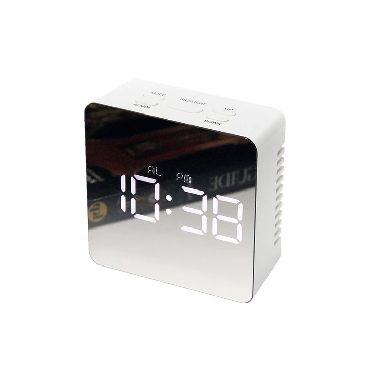 

Factory price digital alarm clock wake up light alarm clock LED Mirror table alarm clock, White