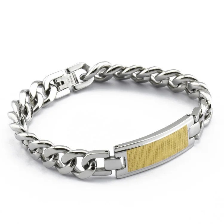 

Hot sale Stainless Steel Cuban Curb Chain Bracelet with Gold Bending Card Brand
