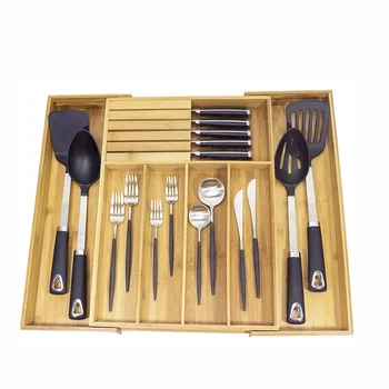 New Design Natural Bamboo Kitchen Adjustable Cutlery Tray Drawer