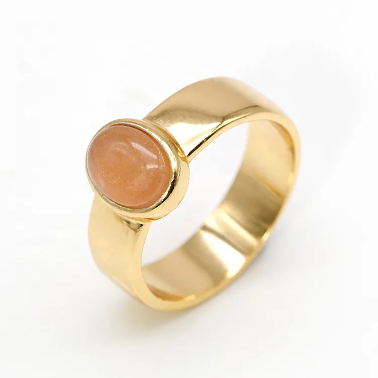 

14k Solid Gold Jewelry Natural Gemstone Cabochon Pink Moonstone Ring