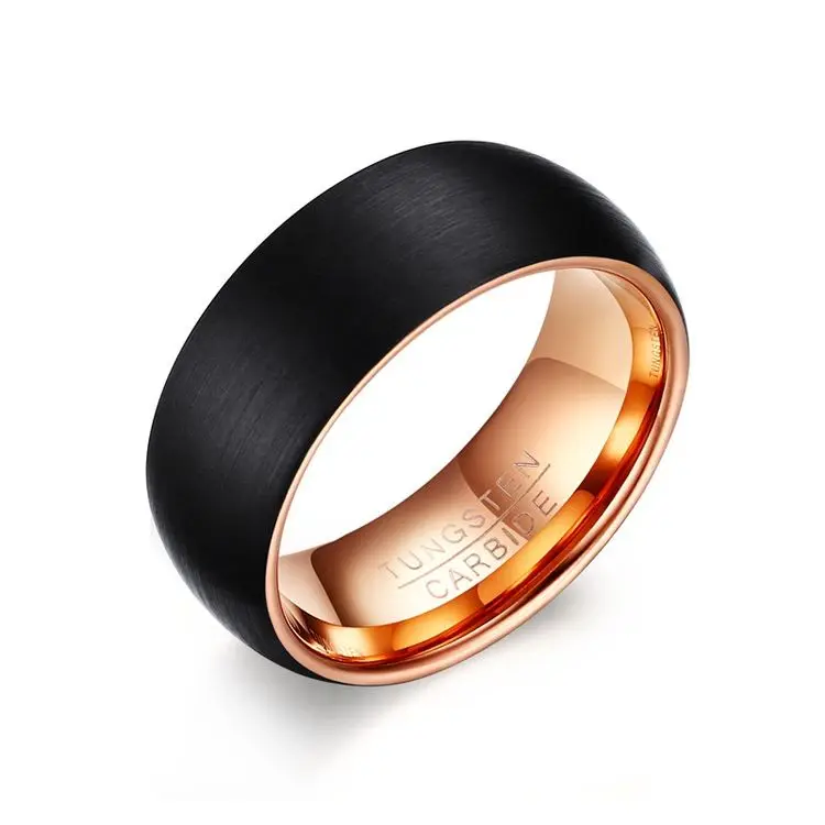 

8mm Wide New Black Men's Engagement Wedding Ring Black and Rose Gold Titanium Ring