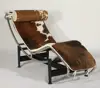 Brown White Le Corbusier LC4 Pony Skin Chaise Lounge Chair Reproduction