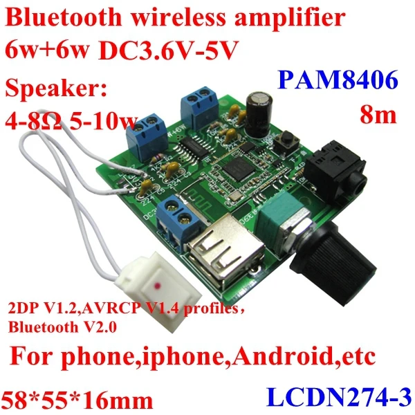 Pam8406 Bluetooth  Wireless Amplifier Pcb  Board With Switch 