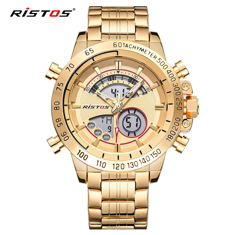 

RISTOS 9339 men Digital+Quartz Watch Chronograph Multifunction Men's Sport Watch Stainless Steel Analog Watches Men, 5 color for choice
