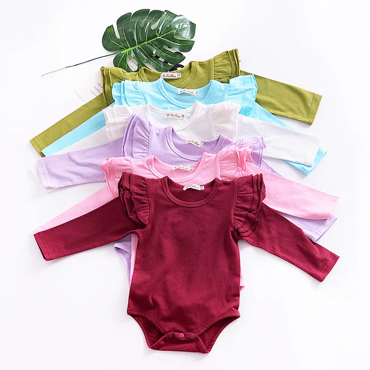 

0-2 years baby girls romper flutter tee long sleeve bodysuit for kids cotton crotch with button children jumpsuit M8051604