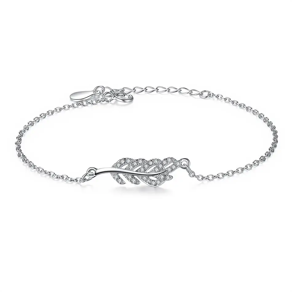 

Luxury 925 Sterling Silver Leaf Charms Bracelet Link Chain Bracelet for Women Wholesale Silver Jewelry