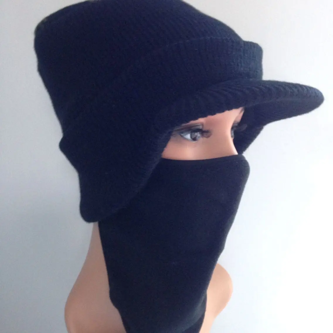 2018 High Quality Jacquard Knitted Balaclava Hat With Fleece Facemask