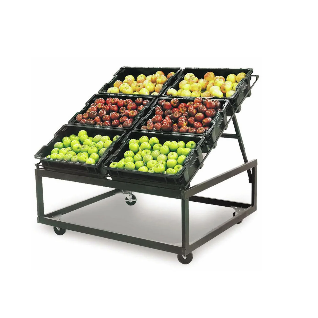 Mobile Metal Fruit Display Rack 6 Carriers With Wheels For Supermarket
