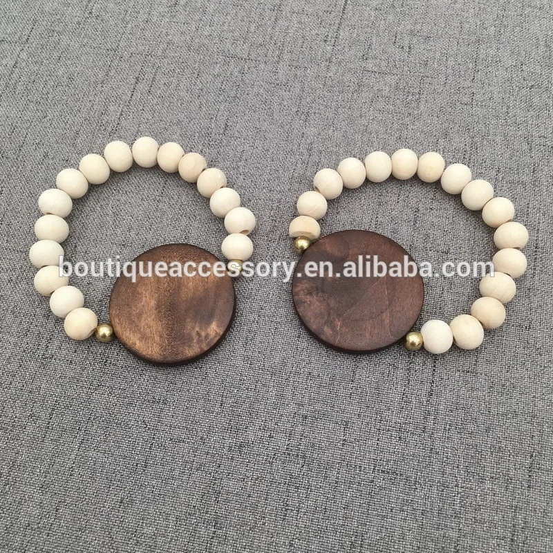 

Natural Wooden 4mm Disc 10mm Beaded Handmade Elastic Bracelet
