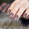Deep loving Chocolate False Nails Shiny Square Long Solid Brown UV Nail Tips with Glue Sticker