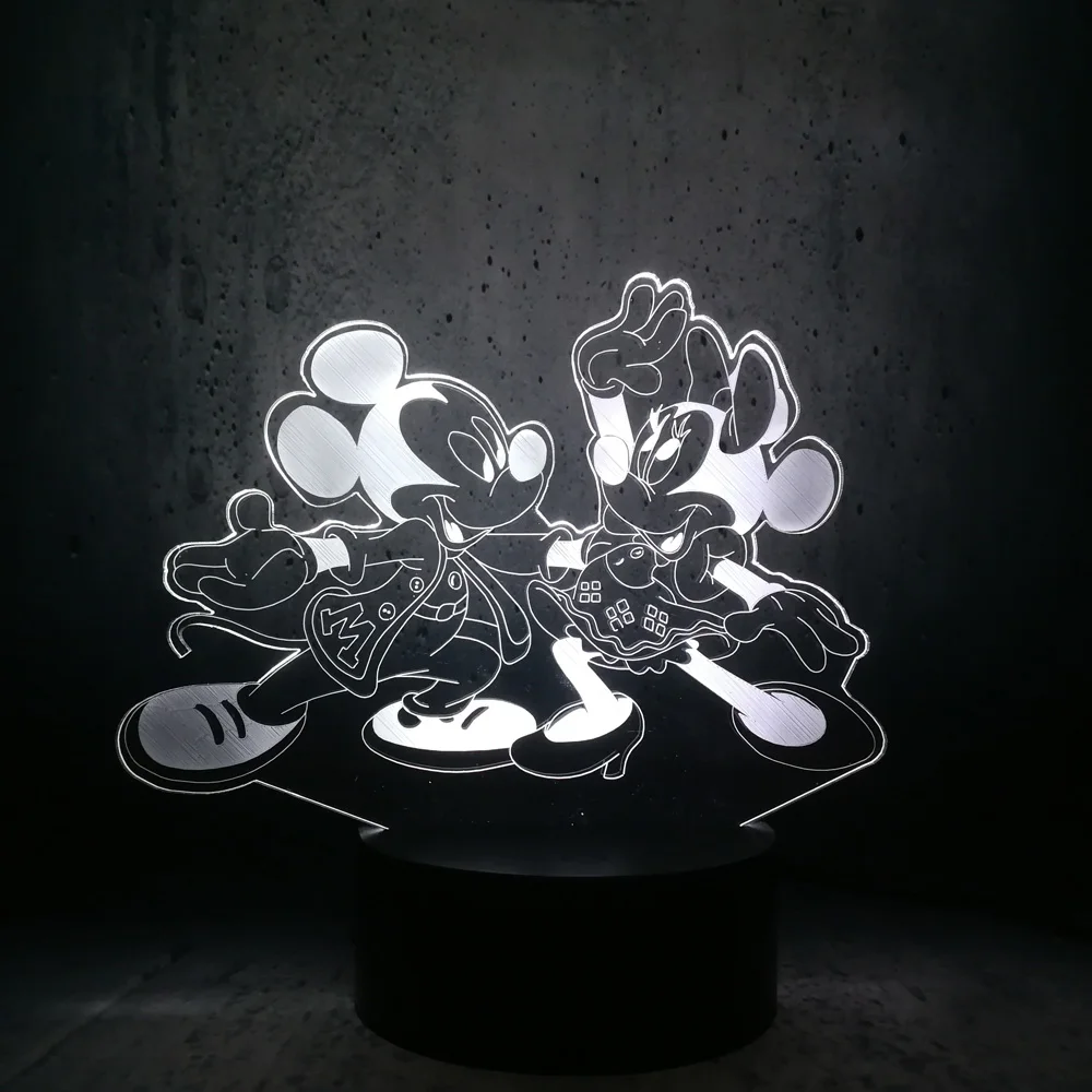 3D Illusion LED Lamp Mickey Minnie dancing Night Light 7 colors changing room Decor Girl Kid Gift children birthday gifts