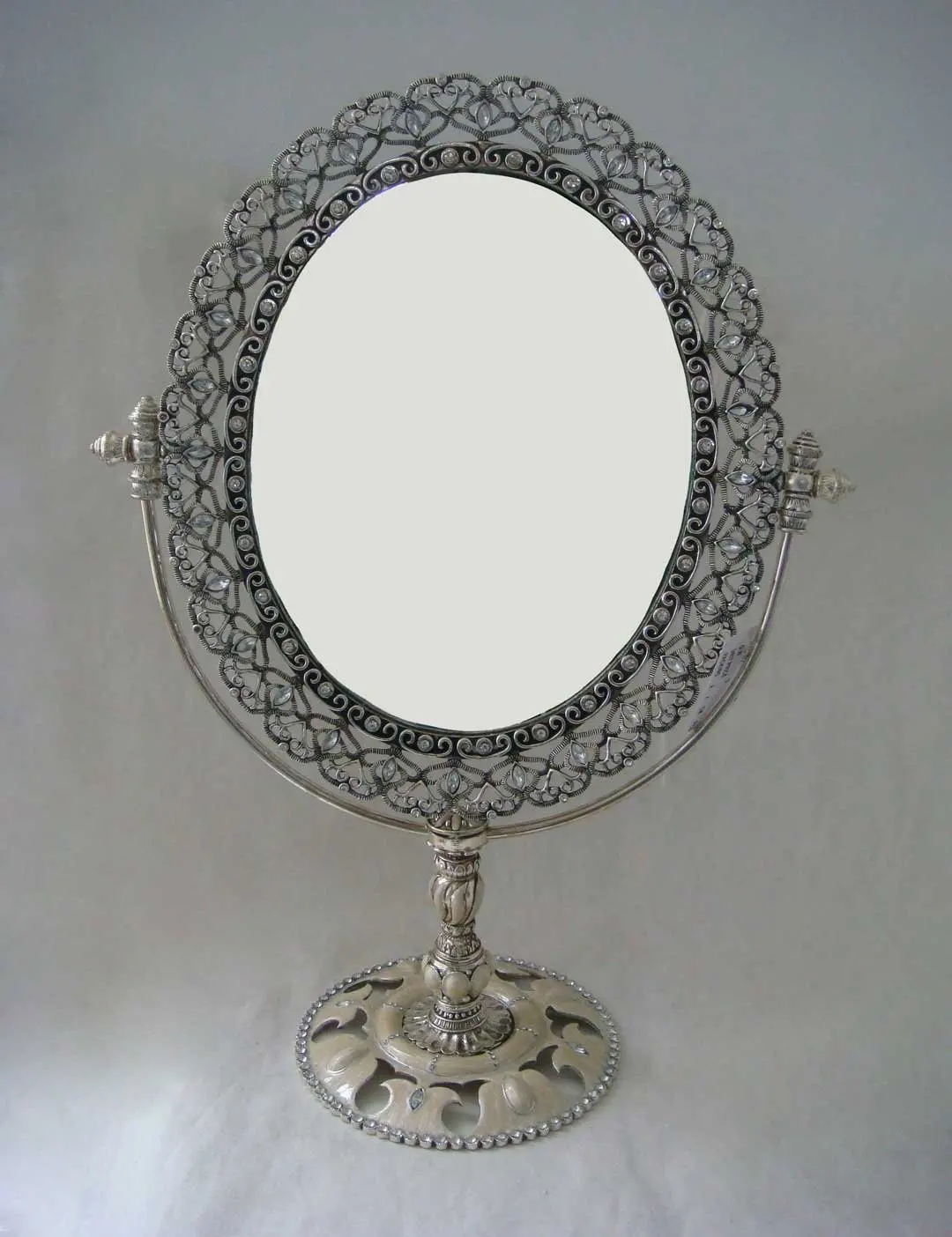 Acrylic Jewelled Oval Silver Plating Tabletop Mirror For Home