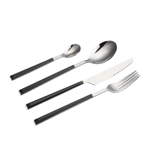Image of stainless steel cutlery black camping cutlery, cheap oem luxury portable cutlery set, wholesale flatware travel cutlery set