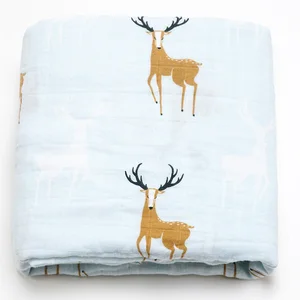 Hangzhou Newborn Cute Printed Dear Swaddle Blanket Muslin