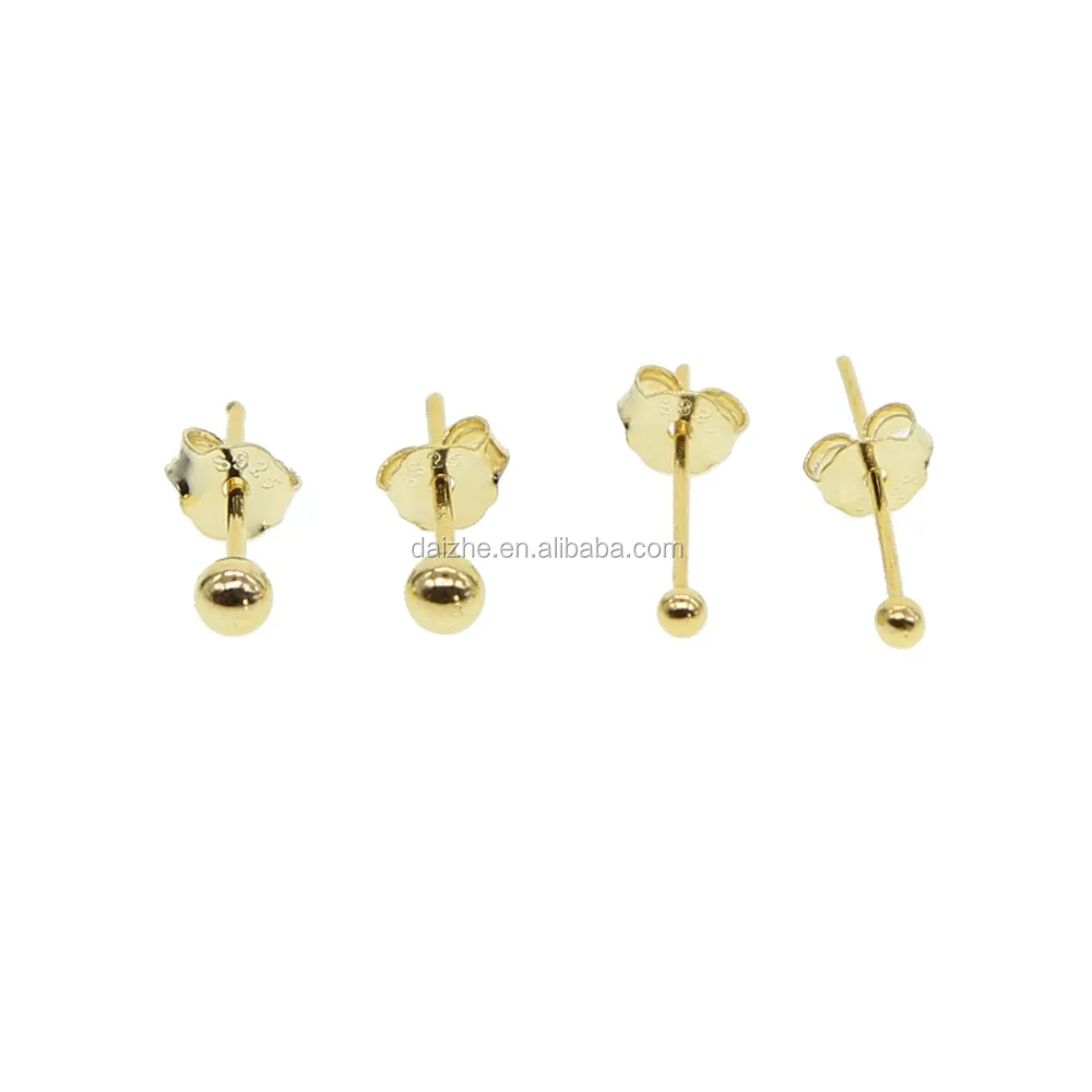 

925 sterling silver ball stud earring with gold filled tiny girl pin earring