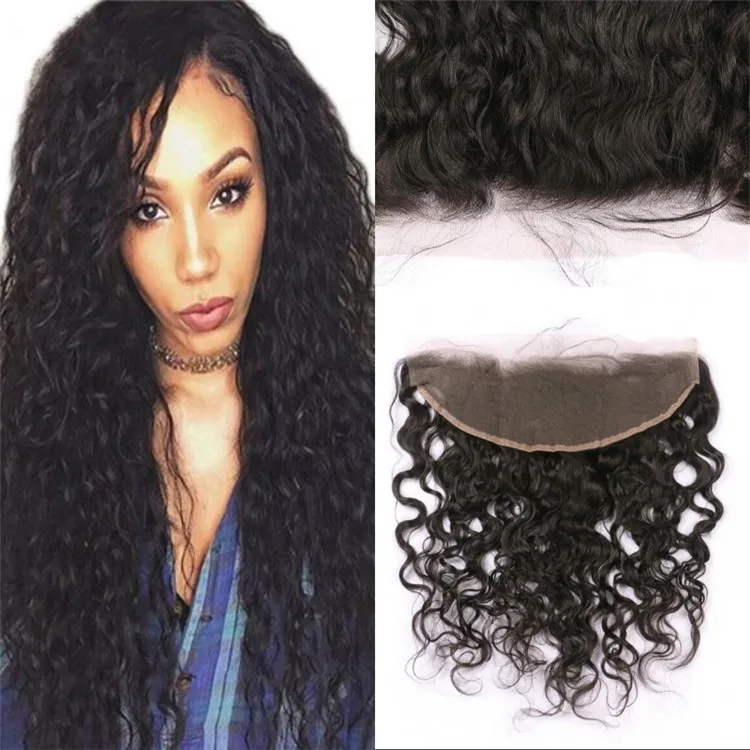 Brazilian Non-remy Human Hair Lace Frontals 13x4 with Baby Hair Water Wave Hair Frontal Piece