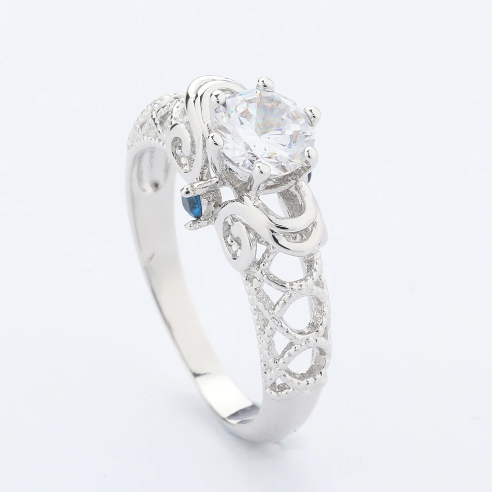 

3 stone diamond delicate designs 925 silver ring with blue stone