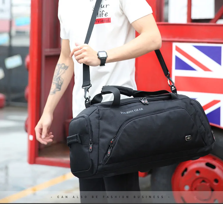 

2021 new trend travel bag wholesale custom waterproof weekend bag men high quality fitness sports handbag, Black