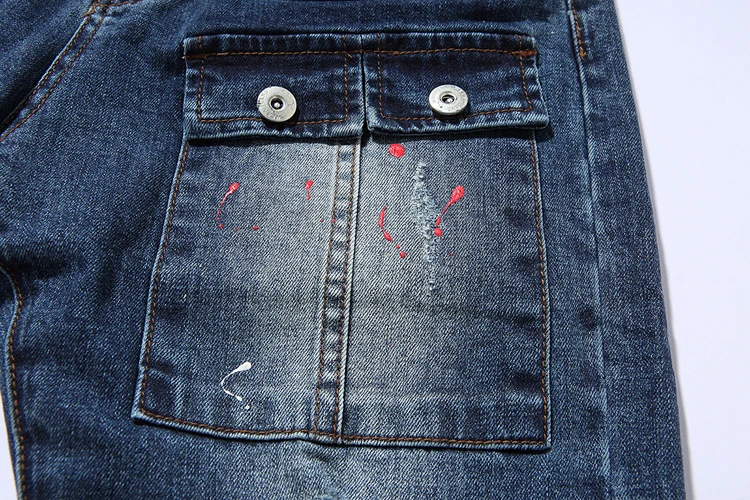 Mens Leg With Hole Straight Slim fit Biker Denim Jeans Trousers Skinny Pants