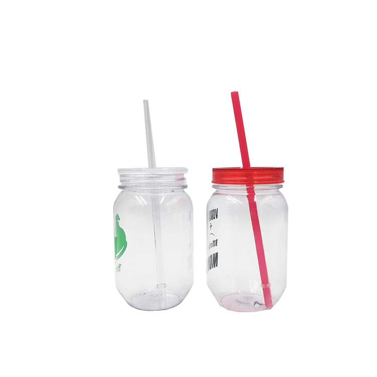 

16oz Plastic Mason Jar with Lid and Straw, Customized color as pms