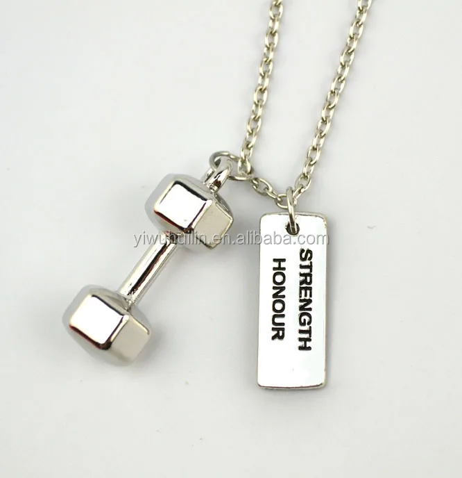 

NS011 Fashion Sports Jewelry Strength Honour I Can I Will letter Gym Fitness Jewelry necklace