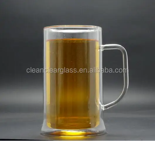 500 ملليلتر حجم كبير البيرة القدح جدار مزدوج الزجاج شرب كوب مع مقبض