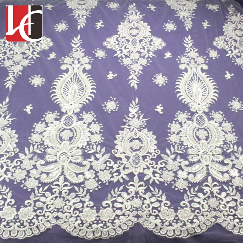 

HC-4557 Hechun elegant design handmade bead embroidered lace fabric, Black;white;beige