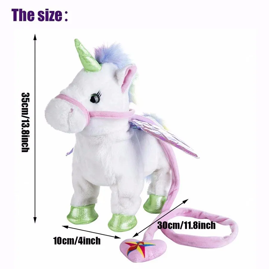 b079 elettronico animale domestico unicorno bianco piccoli giocattoli  bambola pegasus farcito unicorno cantando a piedi musicale carino peluche  bambola a piedi giocattolo