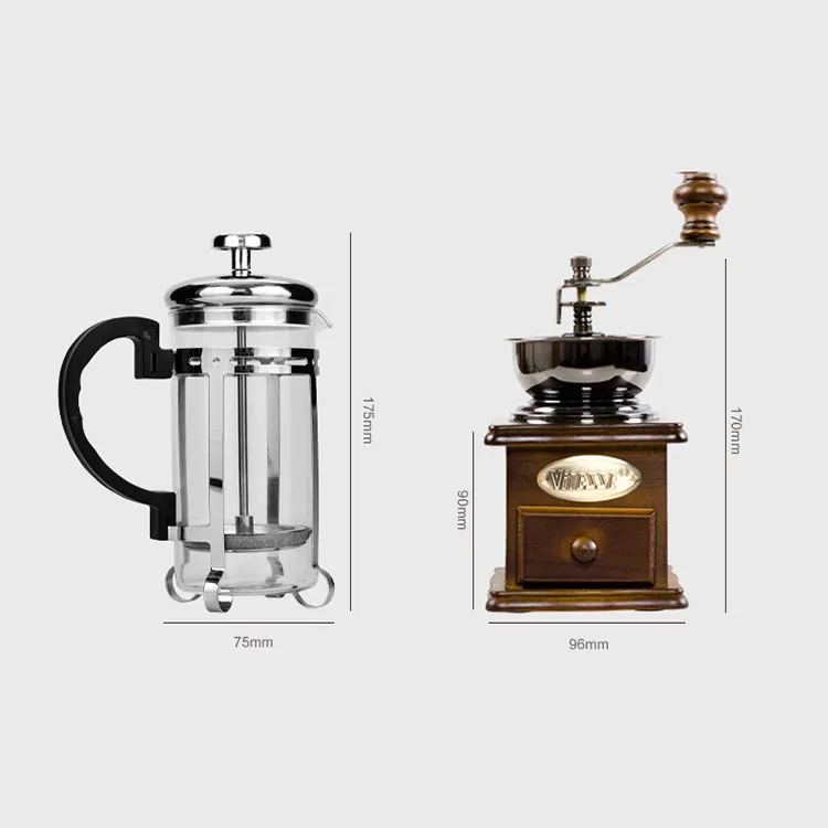 2019 Amazon Hot sale wood Hand Made Retro Style Coffee Bean Grinder coffee machion machine with Glass Cup Suit