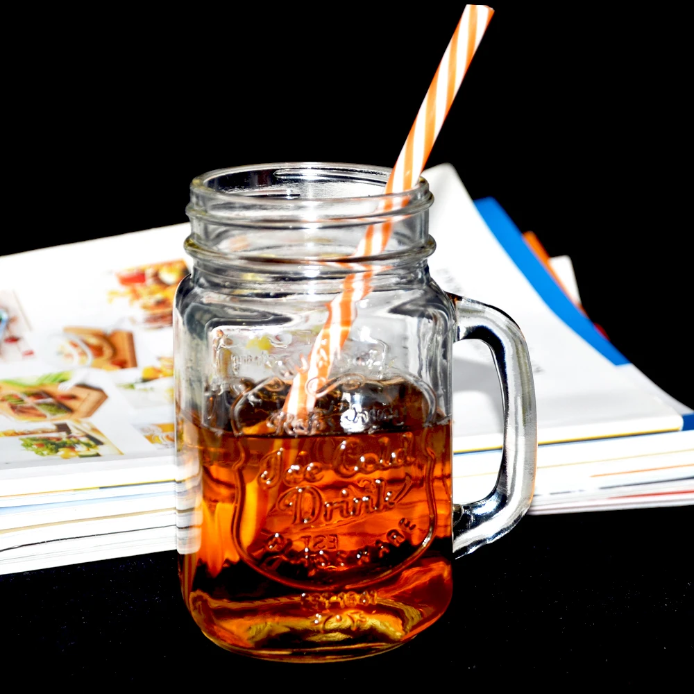 
500ml ice cold drink colored glass mason jar with straw metal lid 