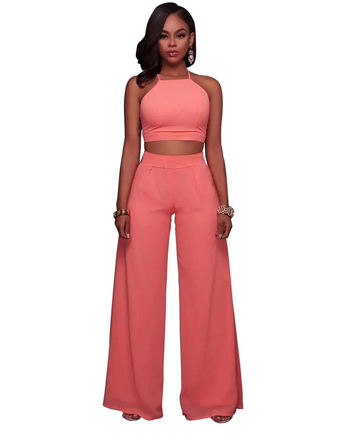 trousers and crop top party outfit