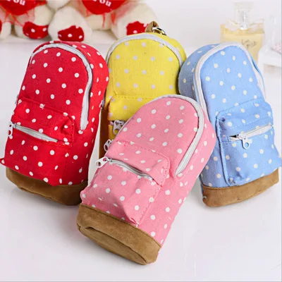
yes and novelty dot backpack style big capacity canvas pencil case 