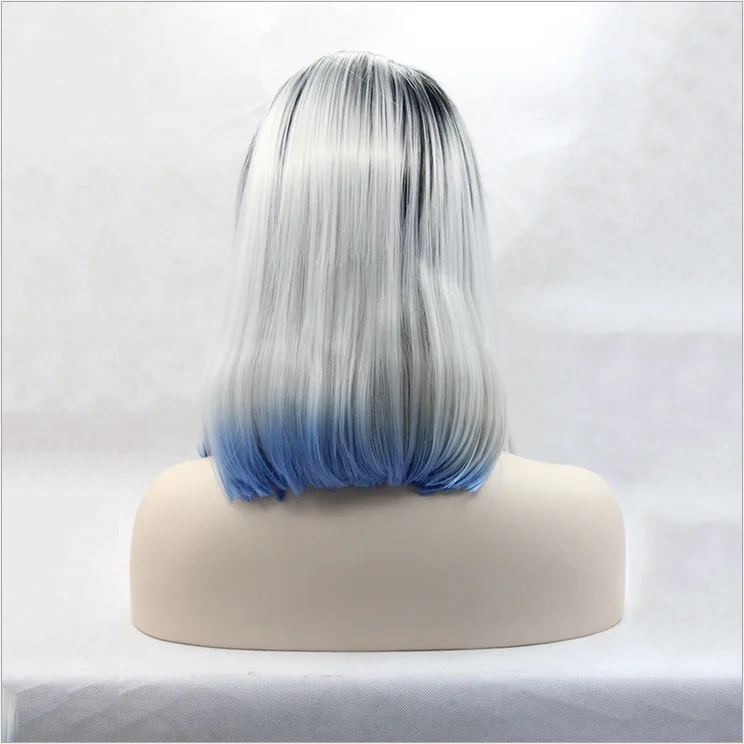 Wholesale Straight Heat Resistant Fiber Hair Dark Root Ombre Grey Blue Short Bob Synthetic Lace Front Wigs For Black Women Buy Ombre Grey Blue