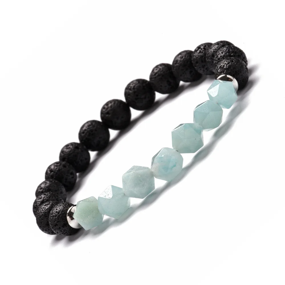 

2019 Natural Stone Purple Crystal Cut Triangle Bracelet Agate Volcanic Stone Bracelet