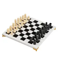 

18*18cm Home Decor Board Game Black and White Mable Chess Board with Gold Foot