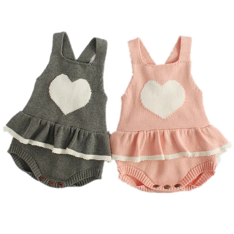 

Heart Design Wool Knitting Baby Rompers Autumn Warm Baby Clothes